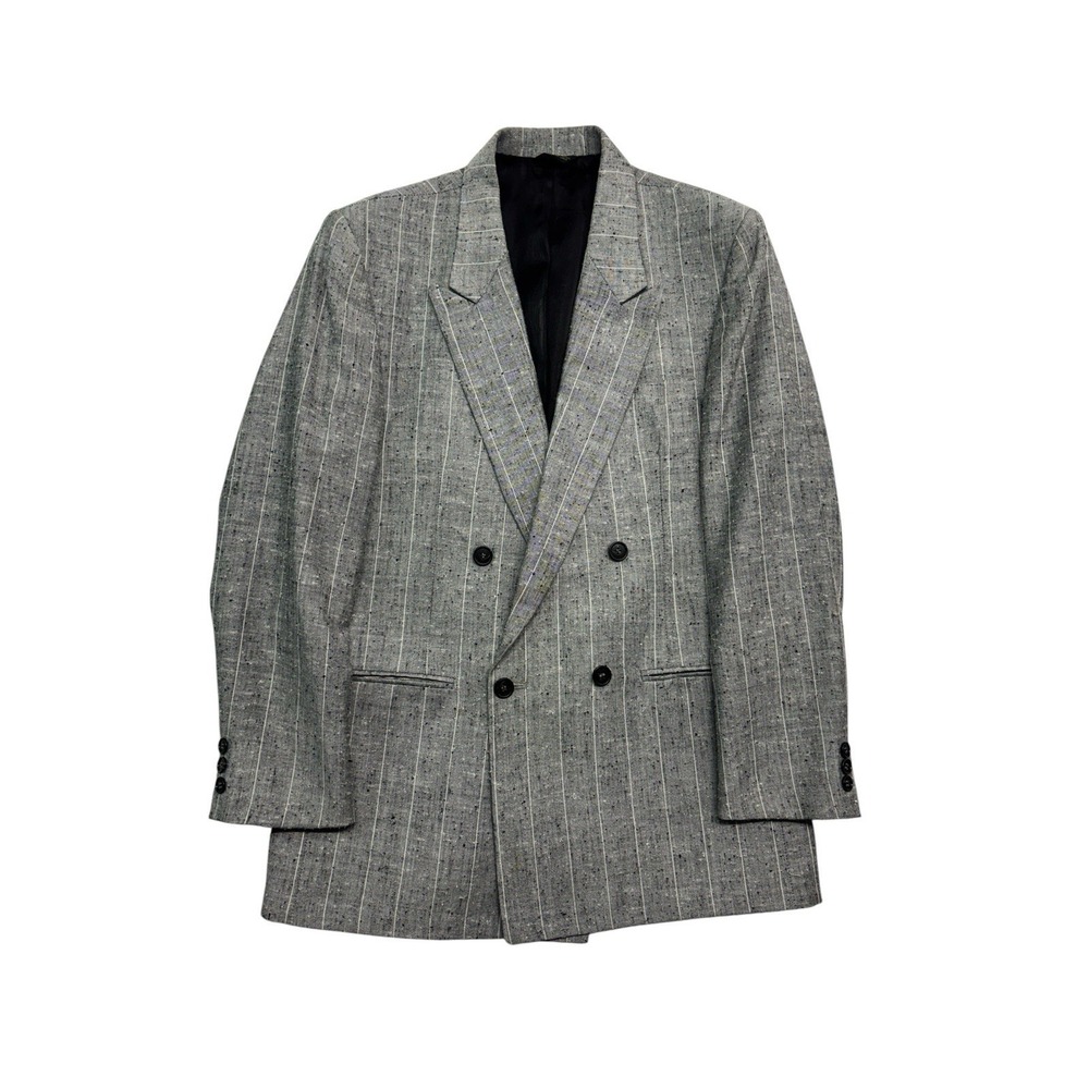 vtg 90s Double Breasted 40R Gray Slubbed Blazer Jacket Sport Suit‎ Coat Silk USA